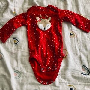 Red Polka Dot Reindeer Baby Onesie